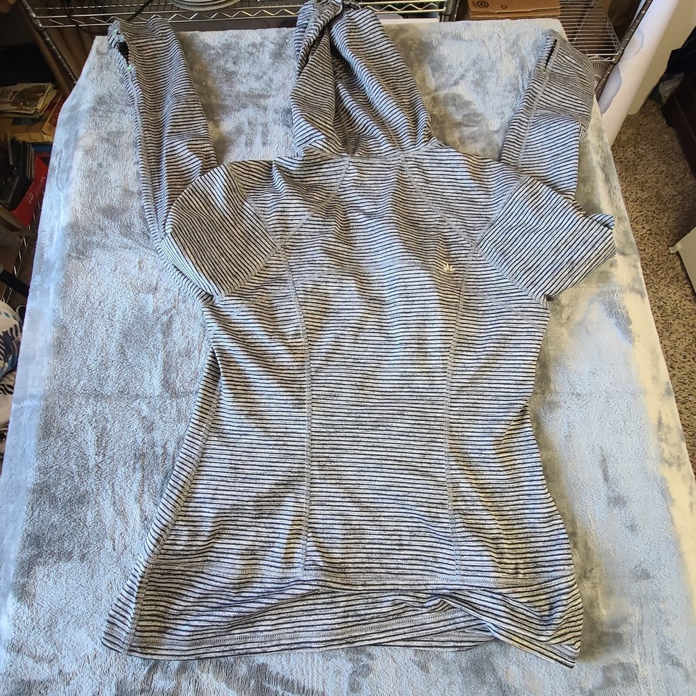 Lukka Womens Full Zip Hoodie Sweatshirt Gray Stripe Pockets Thumb Loops. Large - Picture 14 of 16